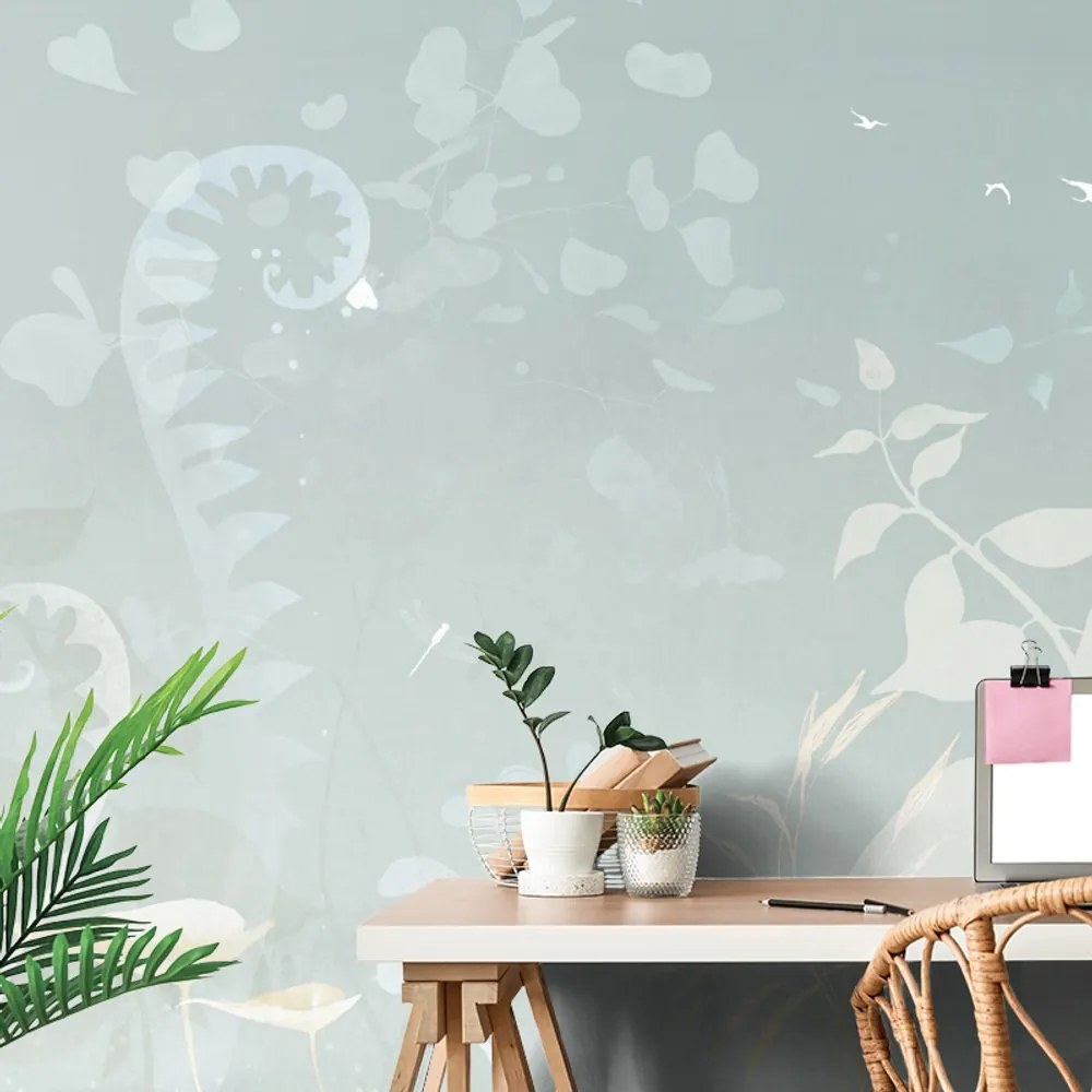 Carta da parati – Natura morta astratta vegetale in blu-grigio