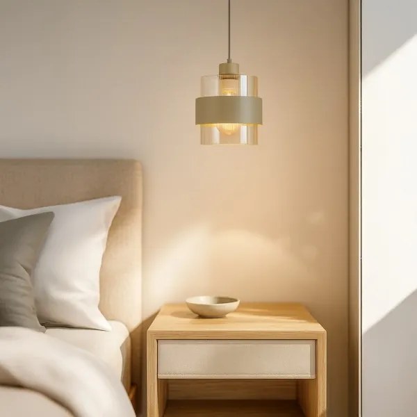 Lampadario a sospensione su cavo VALENTINO 1xE27/15W/230V beige/trasparente