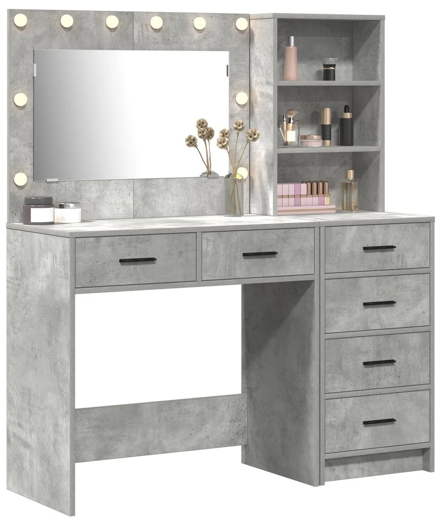 Set di toeletta a 2 pezzi con led in legno ingegnerizzato grigio