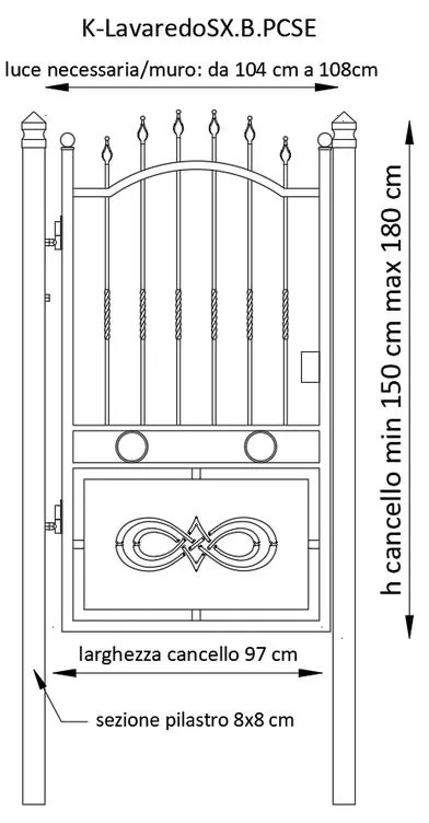 Cancello manuale con serratura elettrica Lavaredo in ferro, apertura a sinistra, L 104.5, H 180-195 cm, di colore bianco