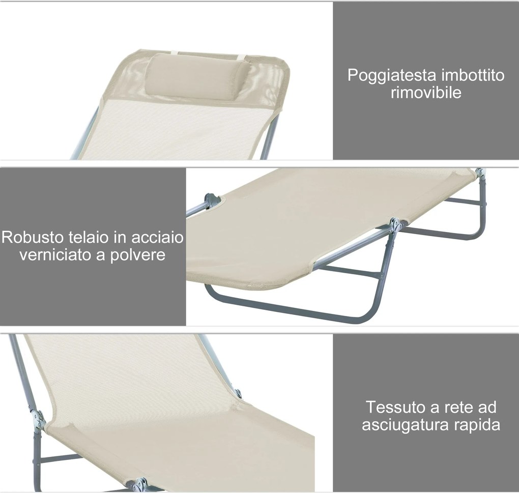 Lettino Prendisole in Acciaio Pieghevole Reclinabile Crema...