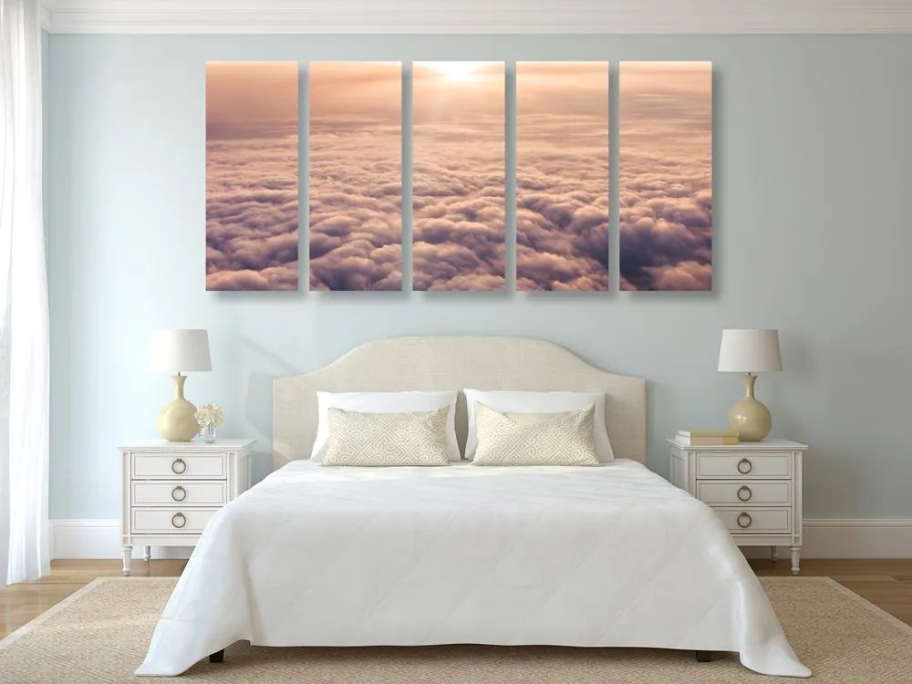Quadri 5 pezzi – Tramonto dalla finestra dell'aereo