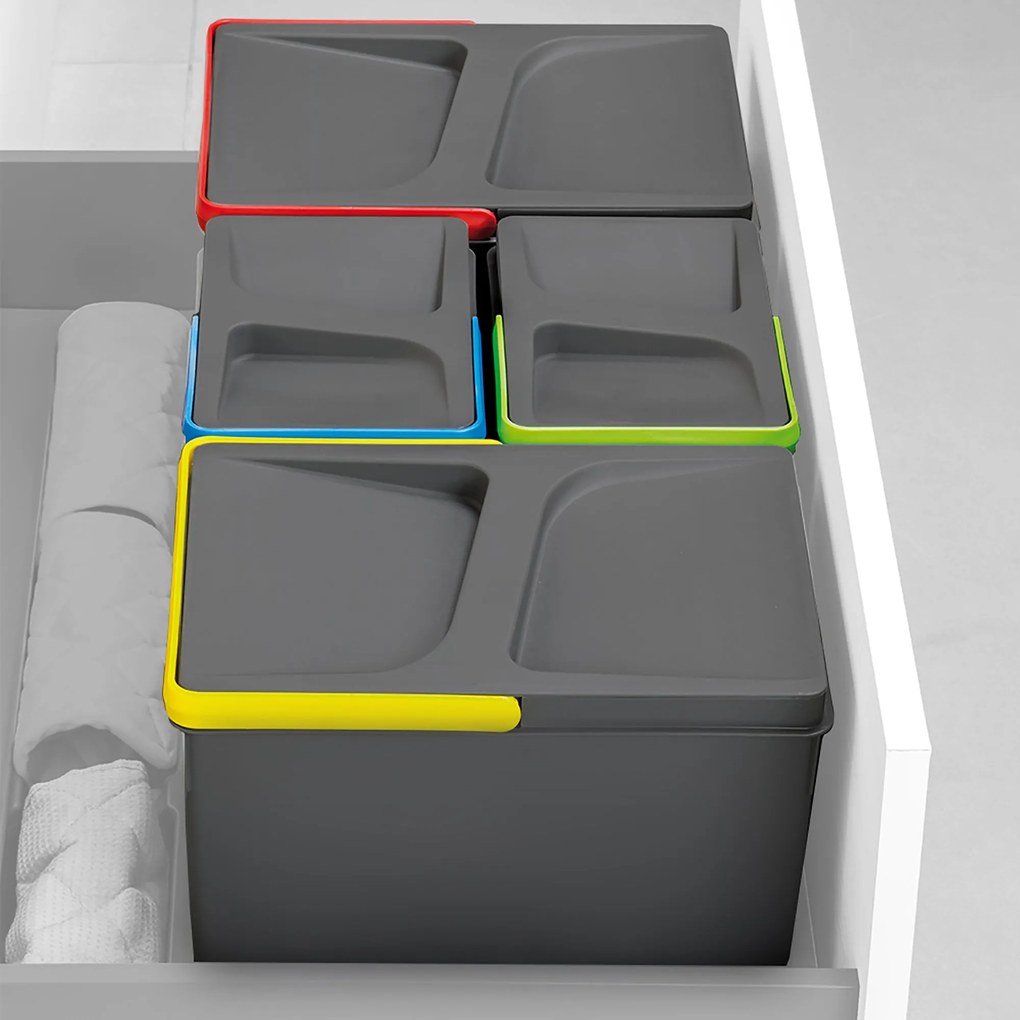Pattumiera Differenziata 3 Contenitori per Cassettone 60x21,6 cm con Base Emuca Grigio Antracite...