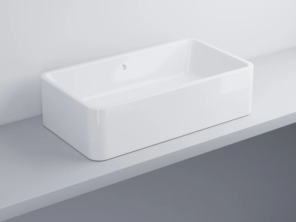 Cielo shui lavabo 75x42 da appoggio rettangolare con troppopieno in ceramica bianco lucido