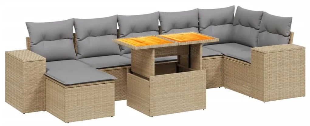 Set divano da giardino 8 pz con cuscini beige in polyrattan