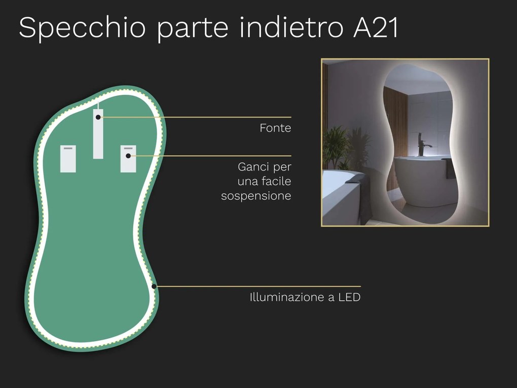 Specchio organico LED con illuminazione A21 32x60