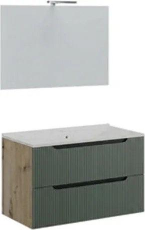 Mobile Bagno Sospeso Comfort 2 Cassetti Cannettato 80 Cm Rovere Verde Salvia