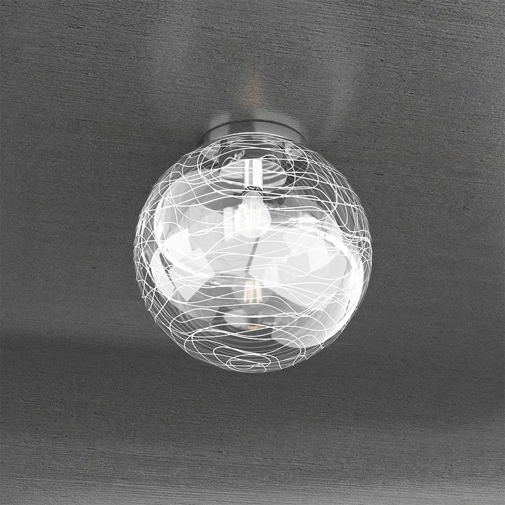 Plafoniera Contemporanea Moon Metallo Cromo Vetro Bianco 1 Luce E27 D.30Cm