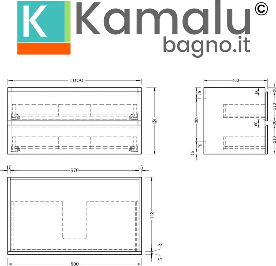Mobile bagno 100 cm lavabo integrato legno chiaro | KAM-HR100 - KAMALU
