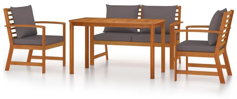 Set da pranzo giardino 4pz con cuscini legno massello di acacia