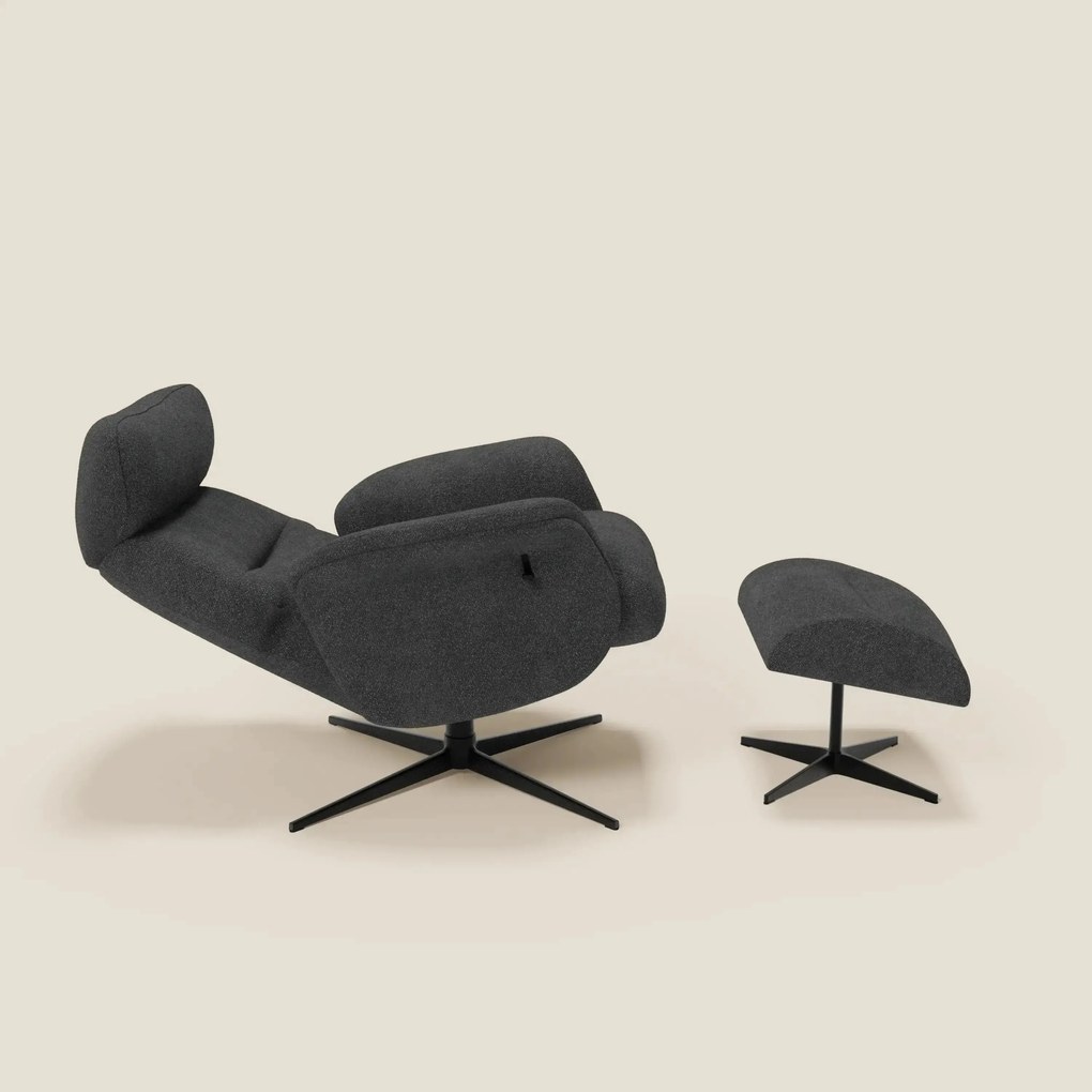 Lunor Poltrona relax reclinabile con pouf poggia-piedi in tessuto bouclé impermeabile T07 antracite
