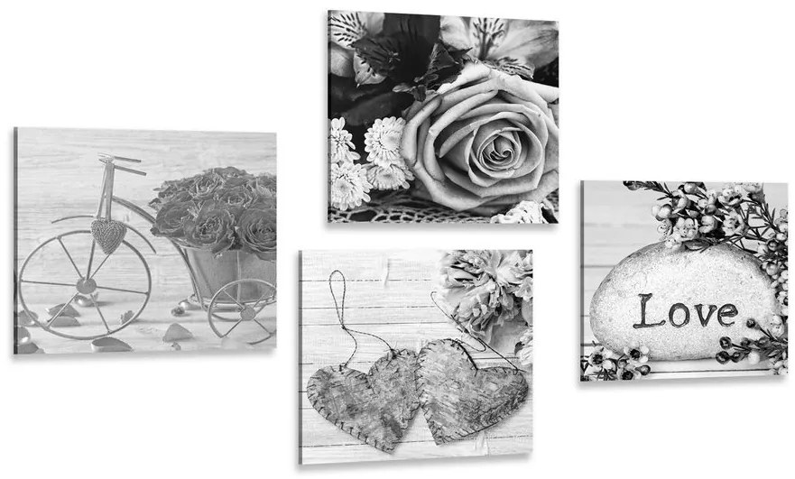 Set di quadri – Natura morta in bianco e nero con scritta Love