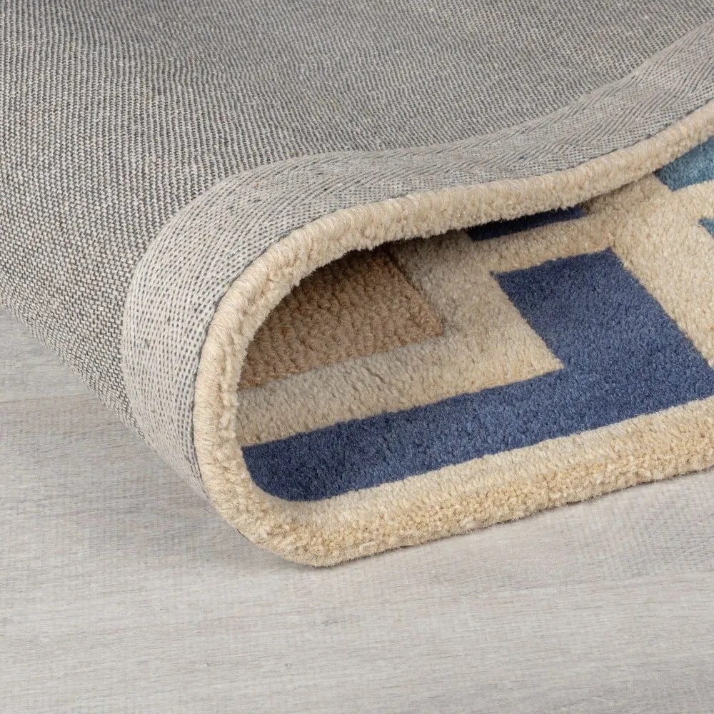 Passatoia in lana blu-arancio tessuta a mano 60x230 cm Retro Blocks - Flair Rugs