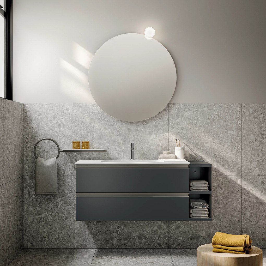 Mobile Bagno Sospeso 100 Cm Due Cassetti Con Vano a Giorno Specchio Con Illuminazione Led Artesi "KA05" Ardesia