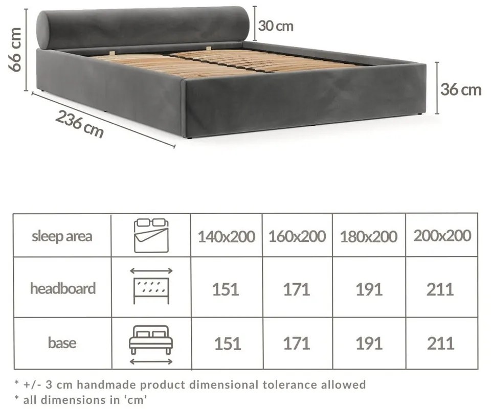 Letto matrimoniale imbottito verde scuro con contenitore e rete inclusi 180x200 cm Solvo – Maison de Rêve