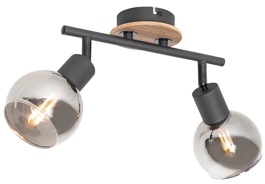 Plafoniera nera con vetro fumé e legno 2 luci - VIDRO