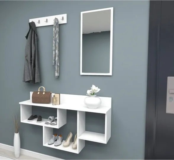 Mobile Ingresso Sospeso Con Cappottiera Vani E Specchio Pablo Bianco
