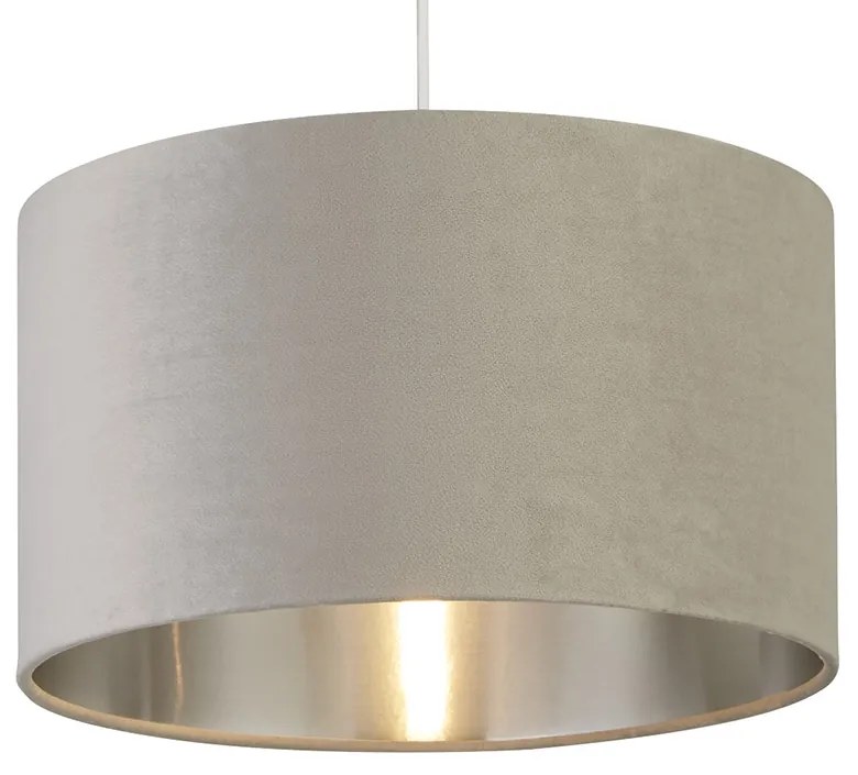 Sospensione Contemporanea Tamburo Acciaio Grigio Velluto Grigio 1 Luce D38Cm