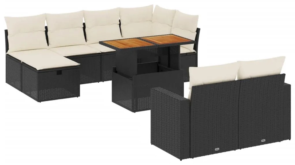 Set Divani da Giardino 11 pz con Cuscini in Polyrattan Nero