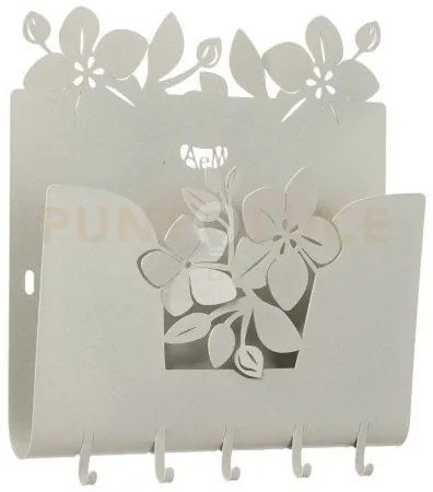 Porta chiavi e porta lettere fior di loto avorio in ferro 28x5x24cmh