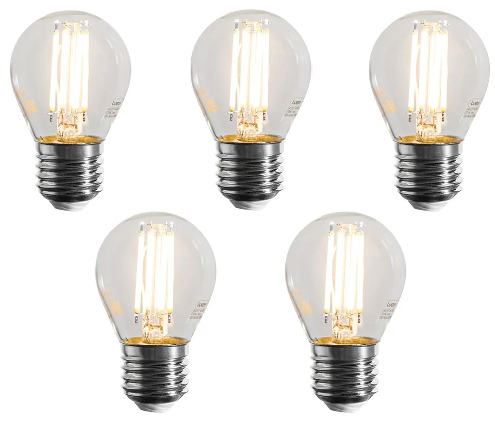 Set di 5 lampadine LED a filamento E27 dimmerabili G45 trasparenti 4W 470 lm 2700K