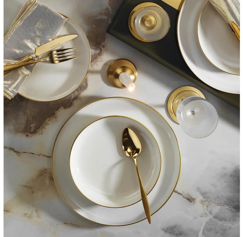 Set da tavola 16 pezzi in porcellana bianca con finiture dorate