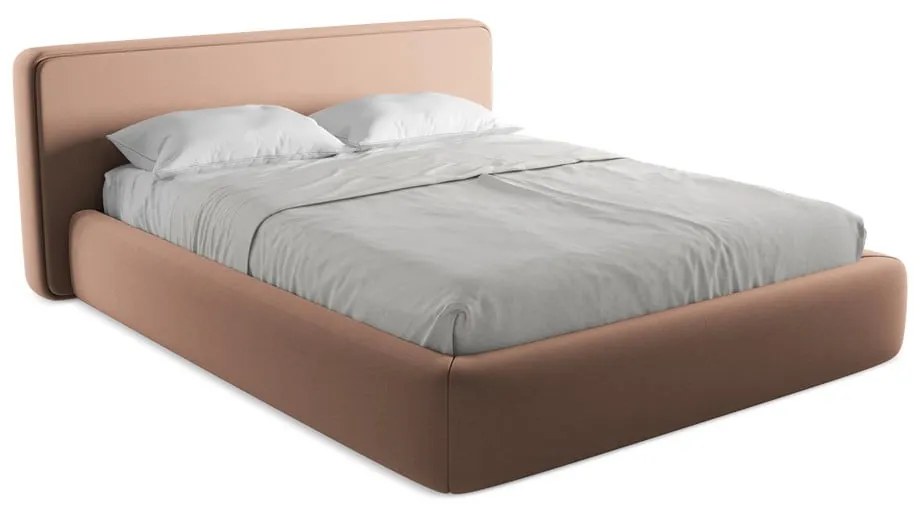 Letto matrimoniale imbottito rosa chiaro con contenitore con griglia 160x200 cm Kiana - Makamii