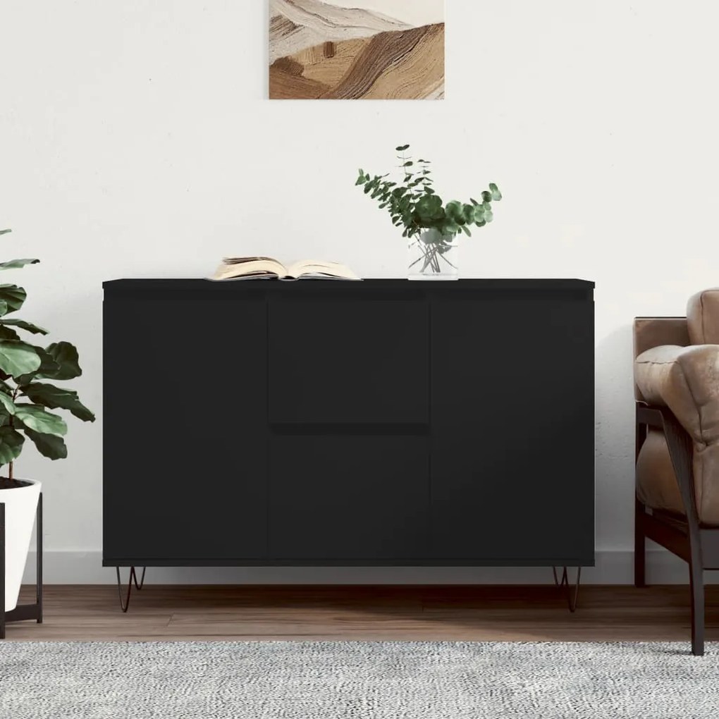 Credenza Nera 104x35x70 Cm İn Legno Multistrato /