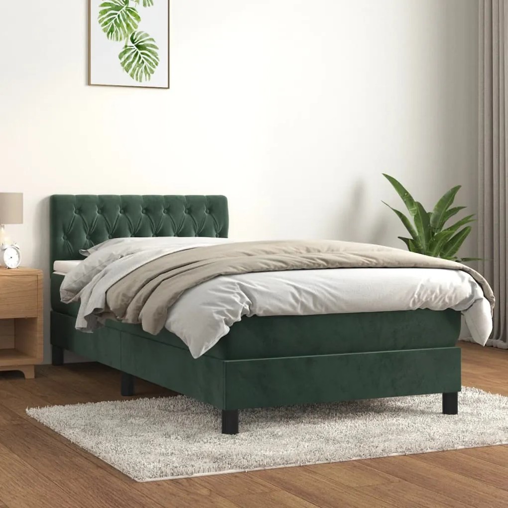 Giroletto A Molle Con Materasso Verde Scuro 100x200 Cm Velluto /