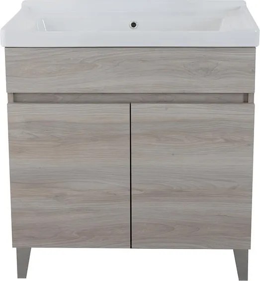 Mobile lavanderia Dolomite 2 ante in truciolare rovere grigio  L 80 x P 47 x H 81 cm, completo di sifone.