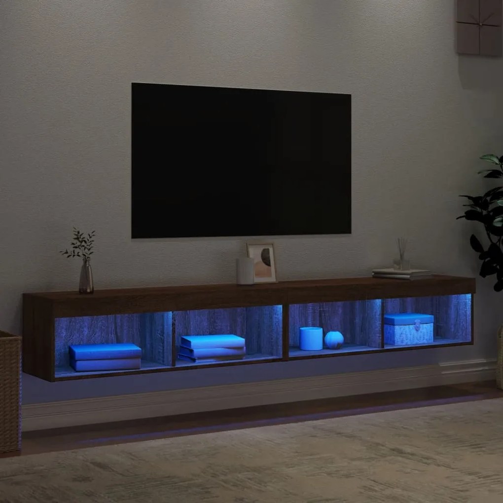 Mobili porta tv con luci led 2 pz rovere marrone 100x30x30 cm