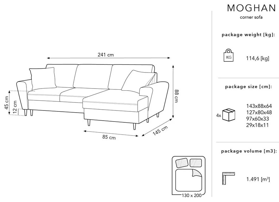 Divano letto in velluto a coste beige, angolo destro Moghan - Micadoni Home