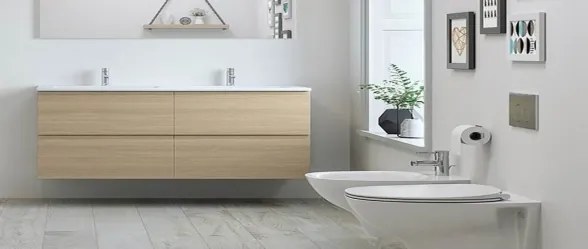 WC Filo Muro In Ceramica Bianco Rimless Morning RAK Ceramics + Copriwater