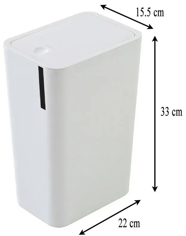 Cestino bagno da 8 litri in plastica bianca con coperchio Push