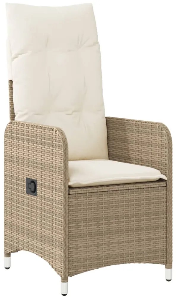 Sedia reclinabile da giardino con cuscini beige in polyrattan