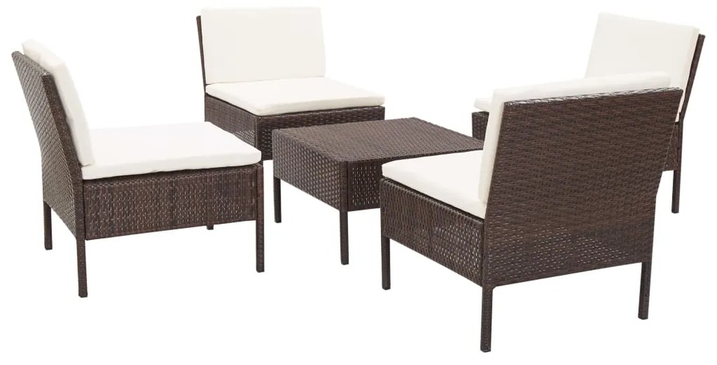 Set divani da giardino 5 pz con cuscini in polyrattan marrone