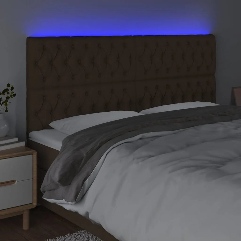 Testiera a led marrone scuro 180x7x118/128 cm in tessuto