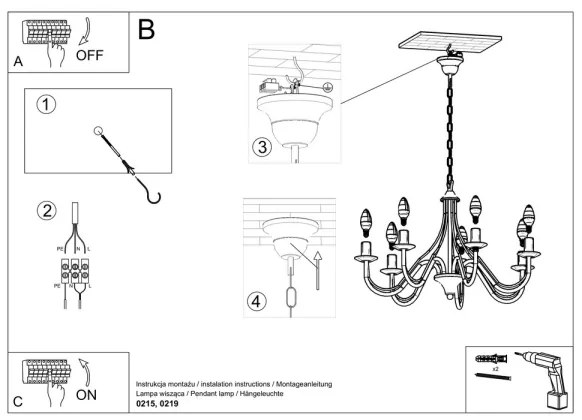 Lampadario a sospensione con catena MINERWA 7 7xE14/40W/230V nero