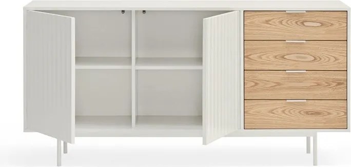 Cassettiera bassa bianca-colore naturale effetto rovere 159x80 cm Sierra – Teulat