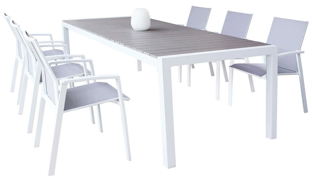 LOIS - set tavolo in alluminio cm 162/242 x 100 x 74 h con 6 poltrone Lotus