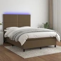 Letto a Molle Materasso e LED MarroneScuro 140x190cm in Tessuto 3134792