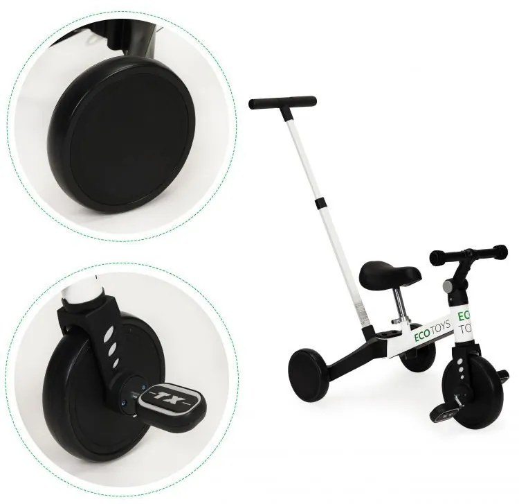 Triciclo con barra di guida in bianco ECOTOYS