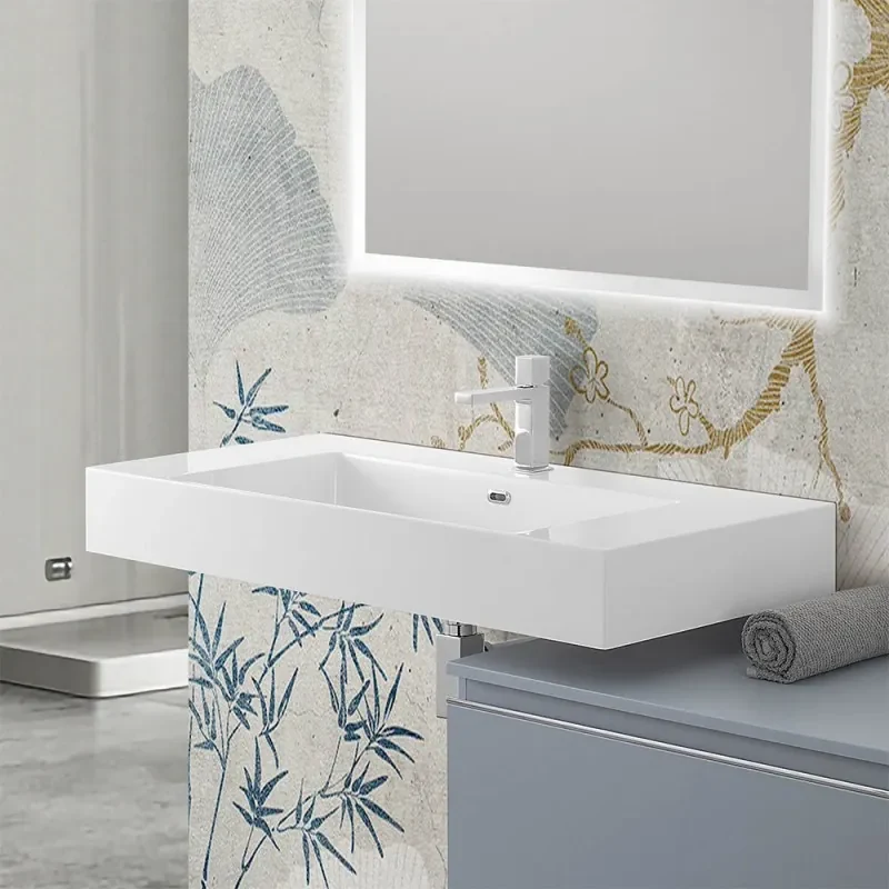 Lavabo sospeso in resina 120 cm bianco lucido Flute