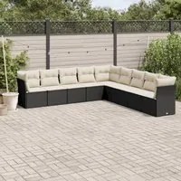 Set Divani da Giardino 9 pz con Cuscini Nero in Polyrattan 3249615