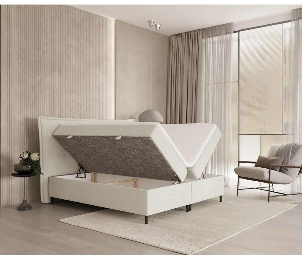 Letto boxspring crema con contenitore 200x200 cm Sinai - Maison de Rêve