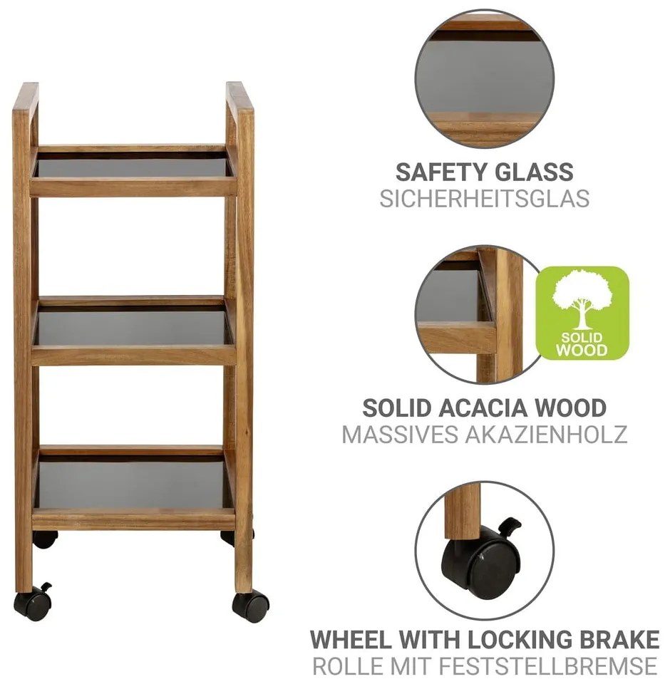 Scaffale per il bagno nero/di colore naturale in acacia massiccia 35x76,5 cm Fondi – Wenko