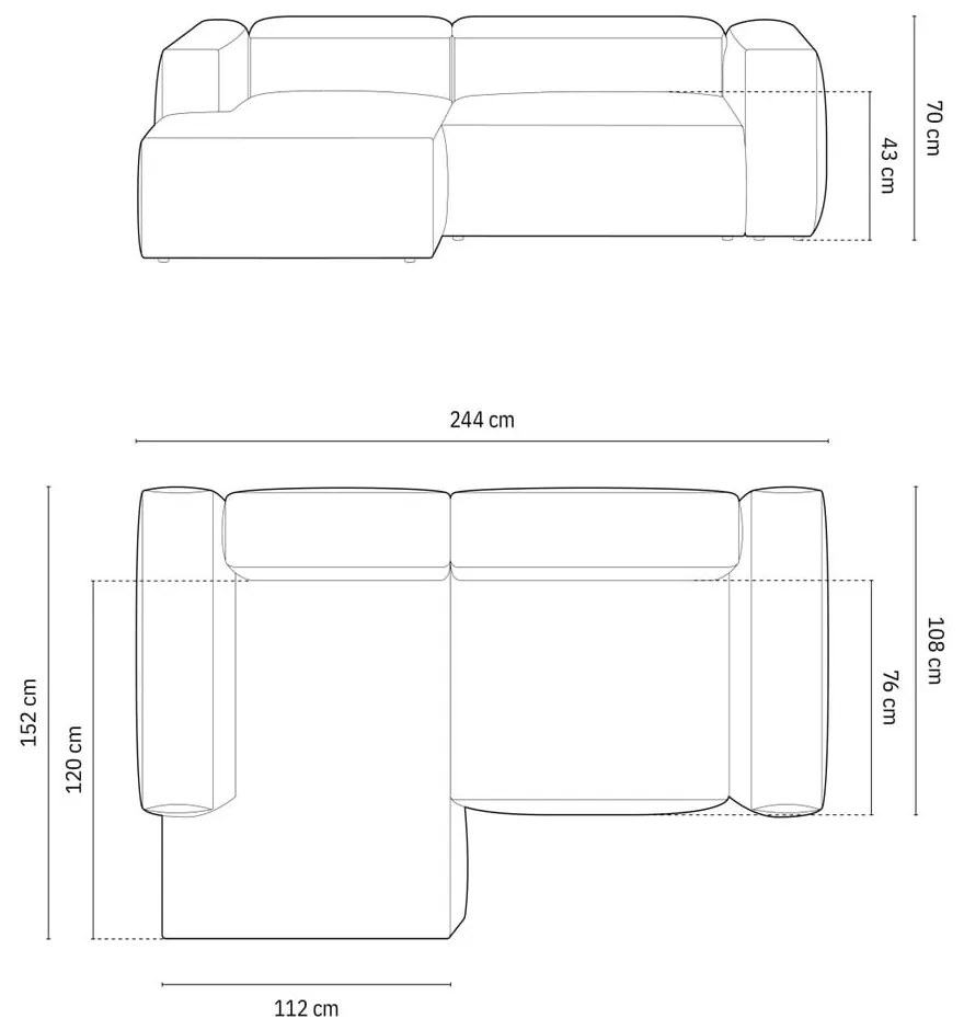 Divano angolare grigio chiaro (con penisola a sinistra/con chaise lounge) con rivestimento in velluto a coste Bergamo – Cosmopolitan Design