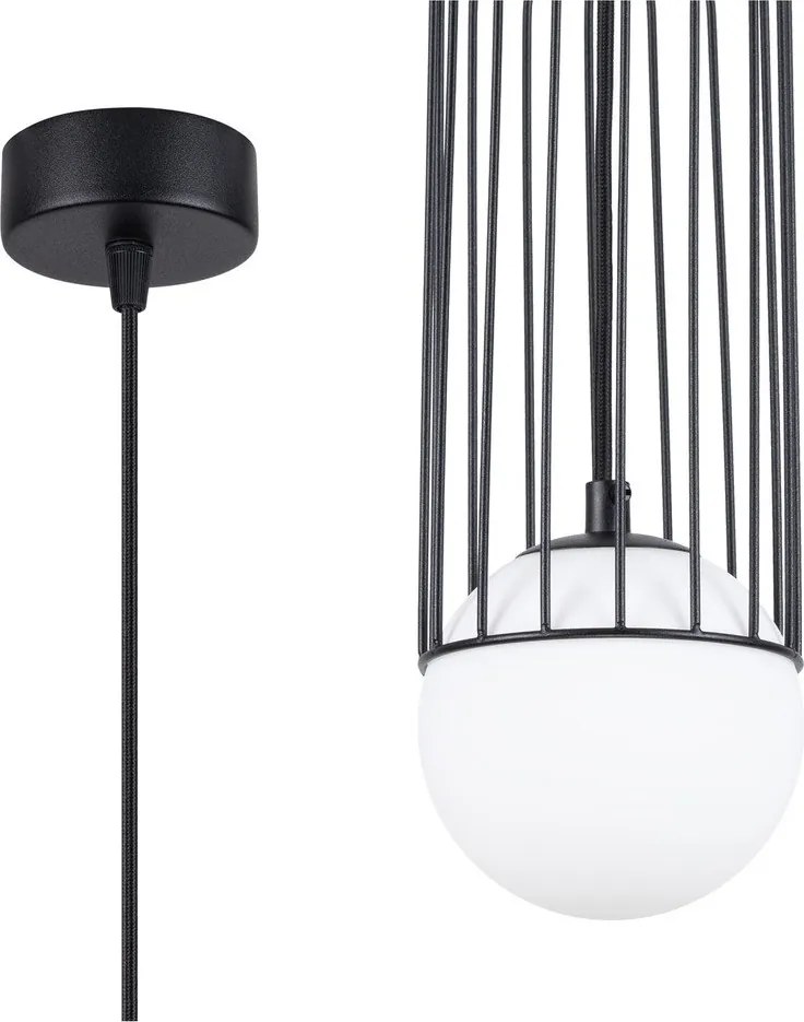 Lampadario bianco/nero con paralume in vetro Belinda – Sollux
