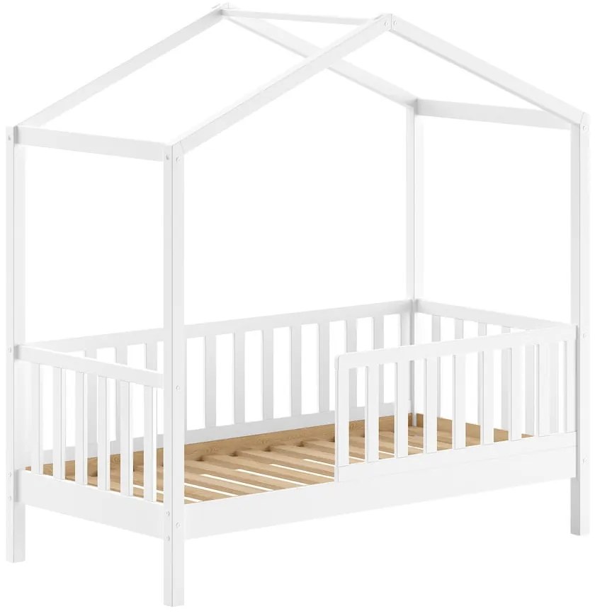 Letto da bambini a forma di casa bianco in pino massiccio con rete inclusa 70x140 cm DALLAS – Vipack