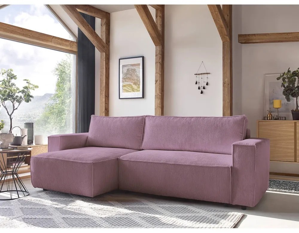 Divano letto a coste rosa ad angolo variabile Nihad - Bobochic Paris